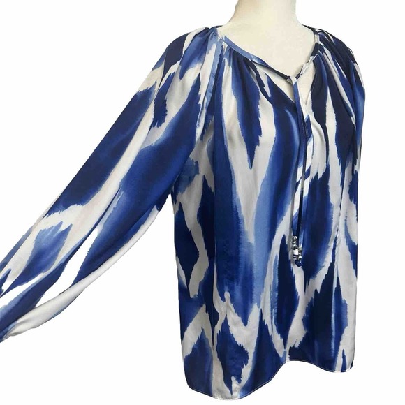 Chico's Watercolor Tie Front Raglan Sleeve Top Size 1 (M) Peasant Boho Prairie - Picture 10 of 14